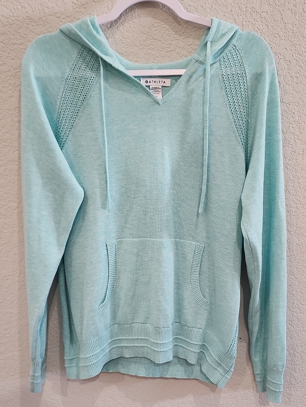 Athleta Mint Teal Knit Hoodie with Mesh Panels Athleisure Woorkout Beach Pastel